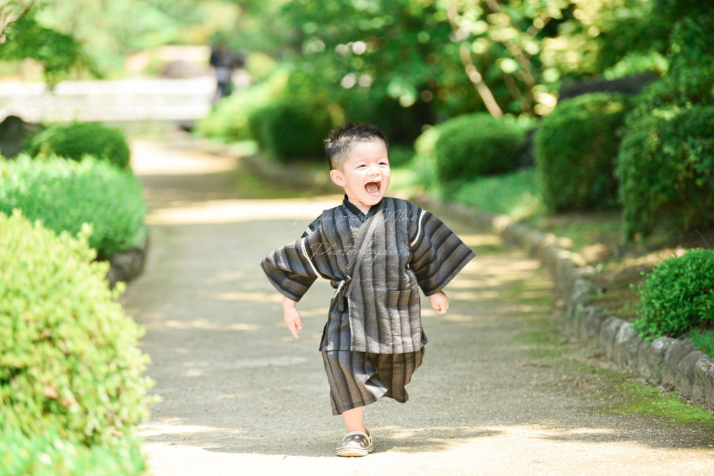 大阪府堺市大仙公園日本庭園３歳児浴衣ソロショット写真出張撮影会